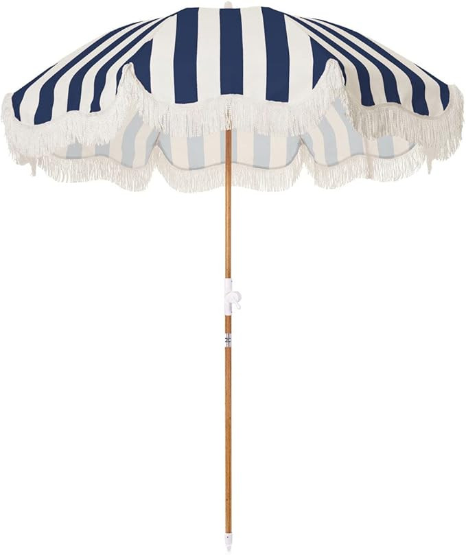 Business & Pleasure Co. Holiday Umbrella - Boho Beach Umbrella with White Fringe, UPF 50+, 1" Til... | Amazon (US)