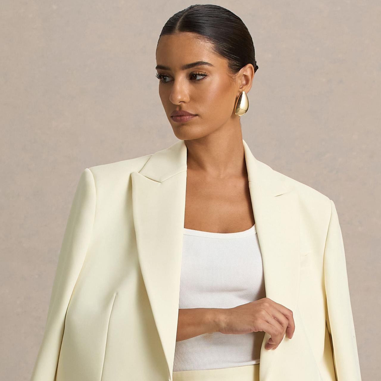 Club L Women's Blazer Jacket - Cream/White | Depop UK