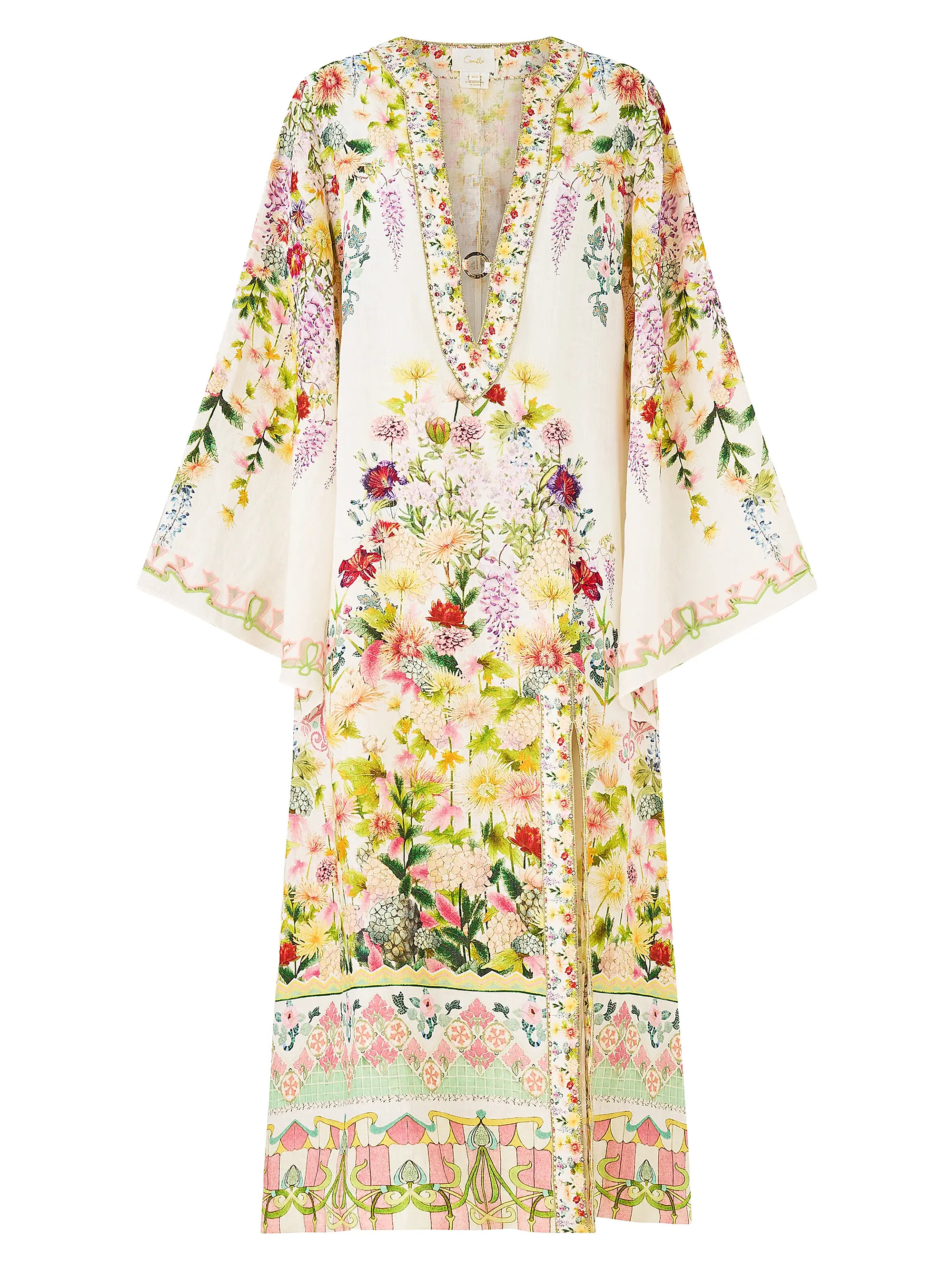Plunging V-Neck Printed Linen Caftan | Saks Fifth Avenue