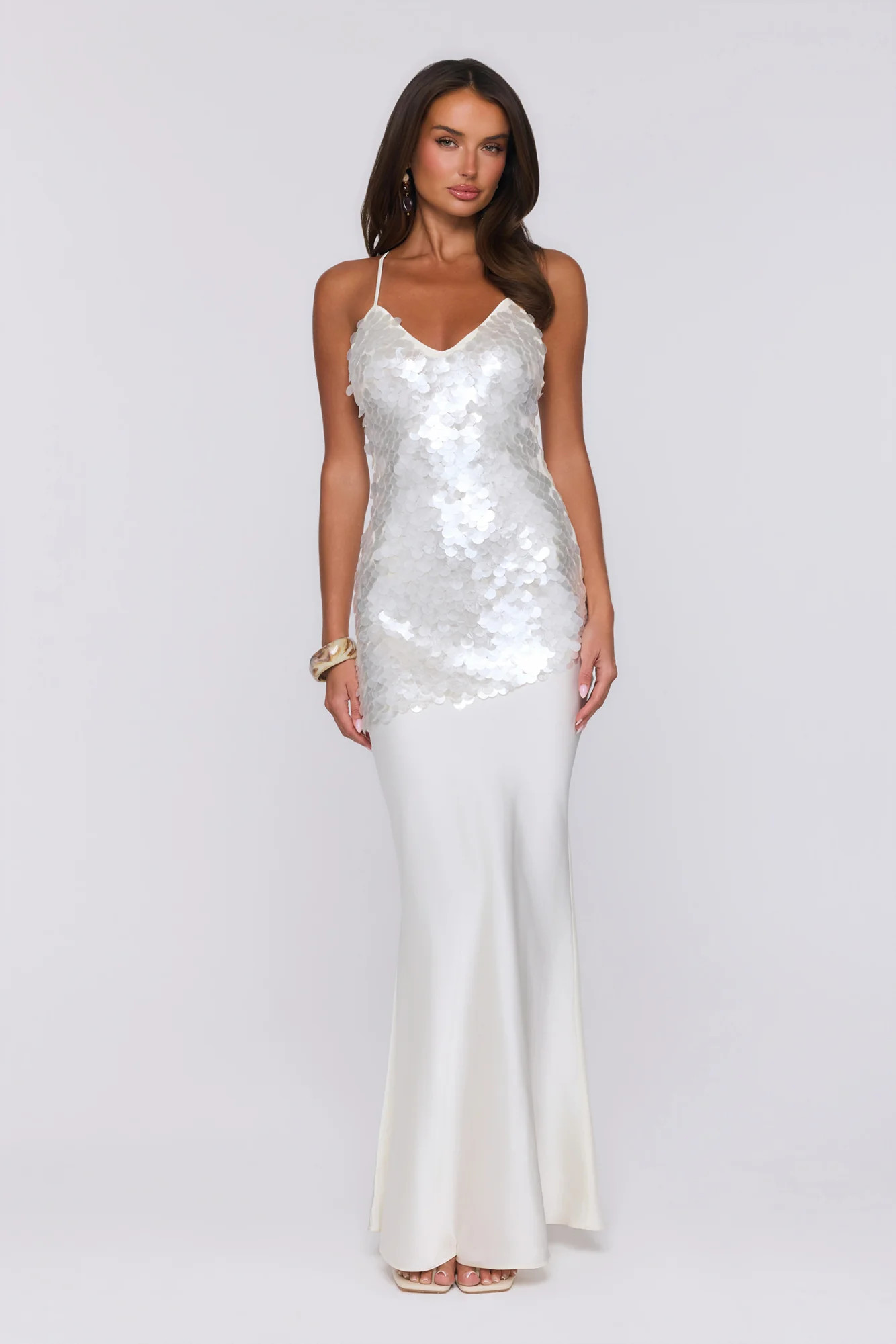 Shimmer Glow Sequin Maxi Dress Ecru White | Hello Molly (US)