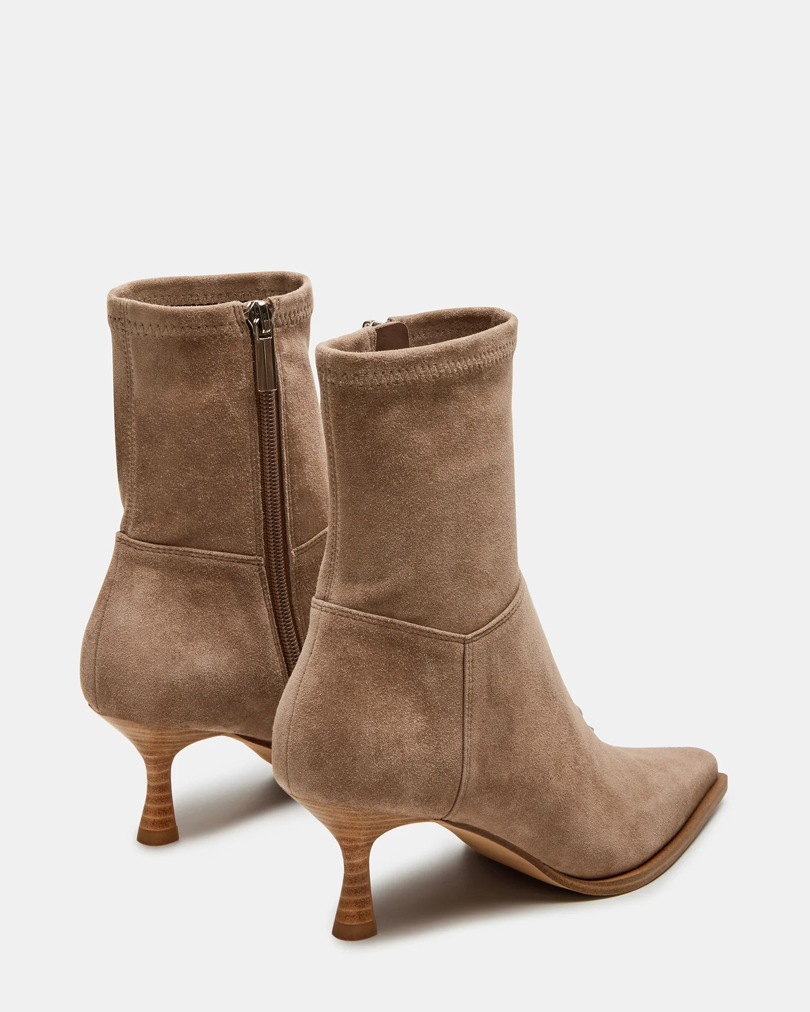 STASIA Taupe Suede Pointy Toe Ankle Booties | Women's Designer Boots | Steve Madden (Canada)