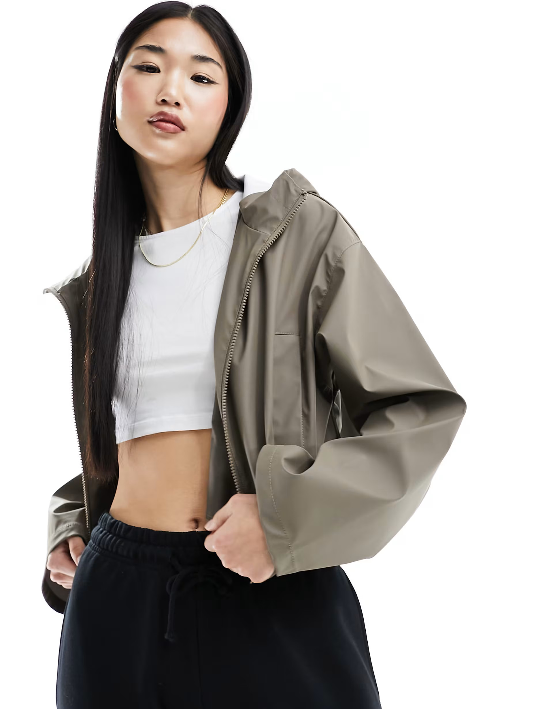 ASOS DESIGN cropped rain jacket with hood in mushroom | ASOS | ASOS (Global)
