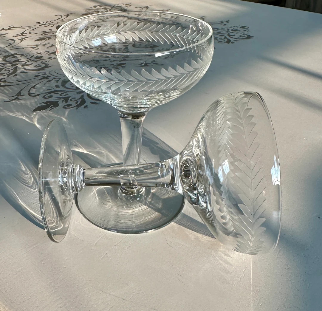 Vintage Etched Art Deco Cocktail/Coupe Glasses-Vintage Champagne Glass-Etched Coupe Glass | Etsy (US)