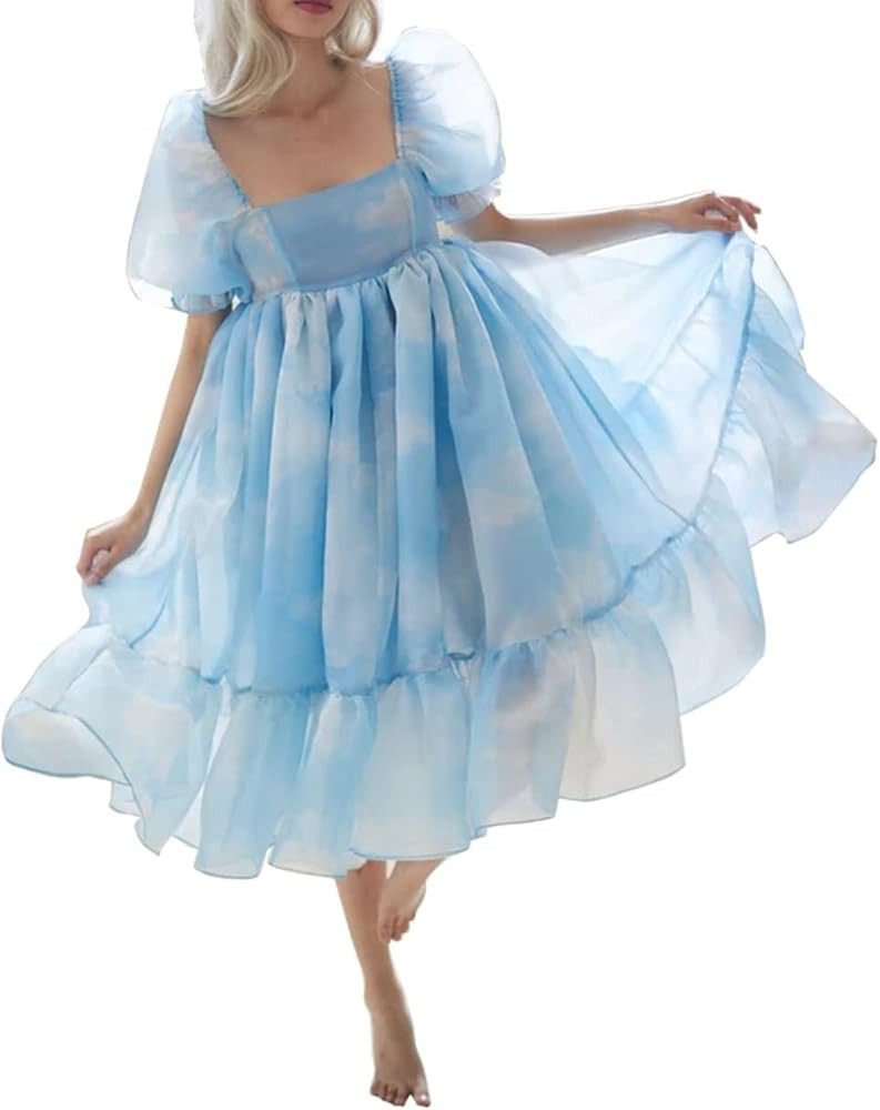 Women Cute Puffy Dress Lantern Bell Sleeve Ruffle Dress Princess Bubble Dress Valentine Day Prom ... | Amazon (US)