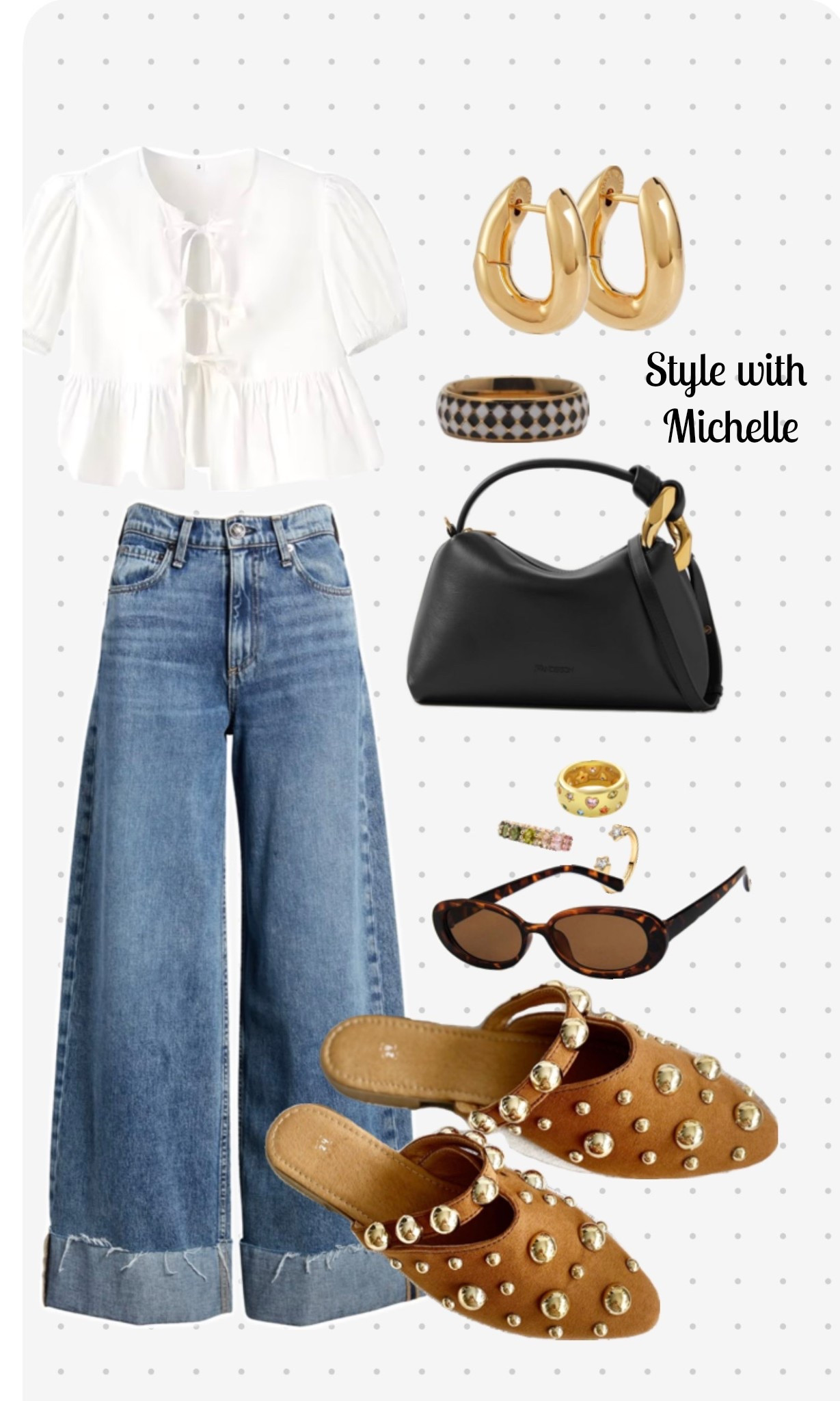 Style check: Wednesday Edition Wednesday vibes! I’m absolutely loving these jeans! The black handbag and studded mules add a touch of attitude to the outfit. Click on my LTK link for all shopping links. 

#LTKU #LTKootd #LTKgrwm