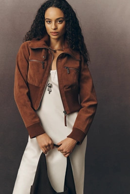 Pilcro Shrunken Faux Suede Bomber Jacket | Anthropologie (US)
