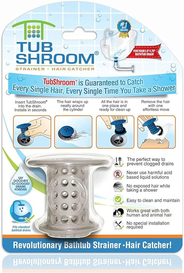 TubShroom Tub Hair Catcher Drain Protector, Fits 1.5"-1.75", Gray | Amazon (US)