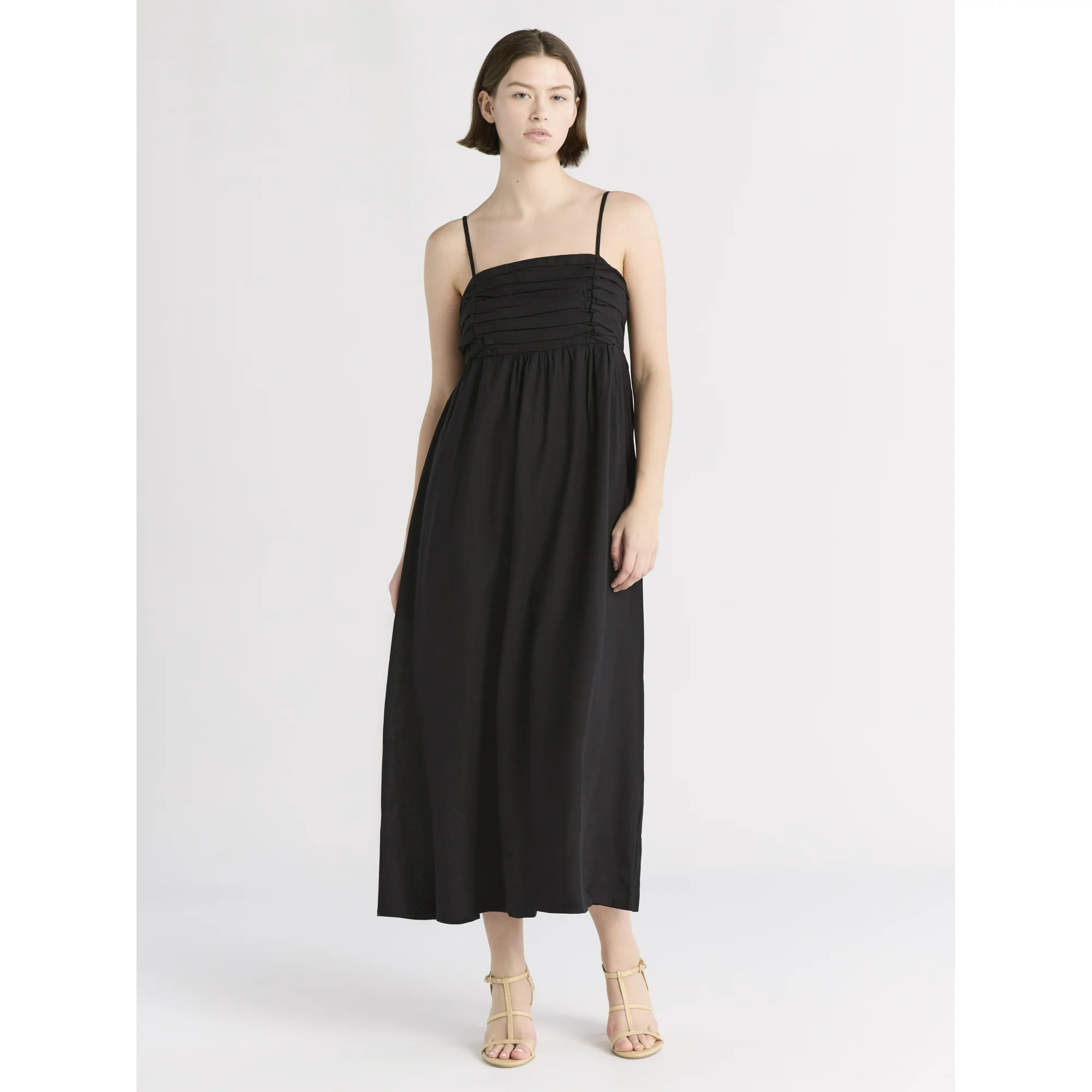 Free Assembly Women's Pleated Linen Blend Maxi Dress, Sizes XS-XXXL | Walmart (US)