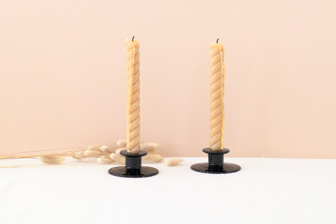 Black Milk Glass Candle Holders set of 2 - Etsy | Etsy (US)