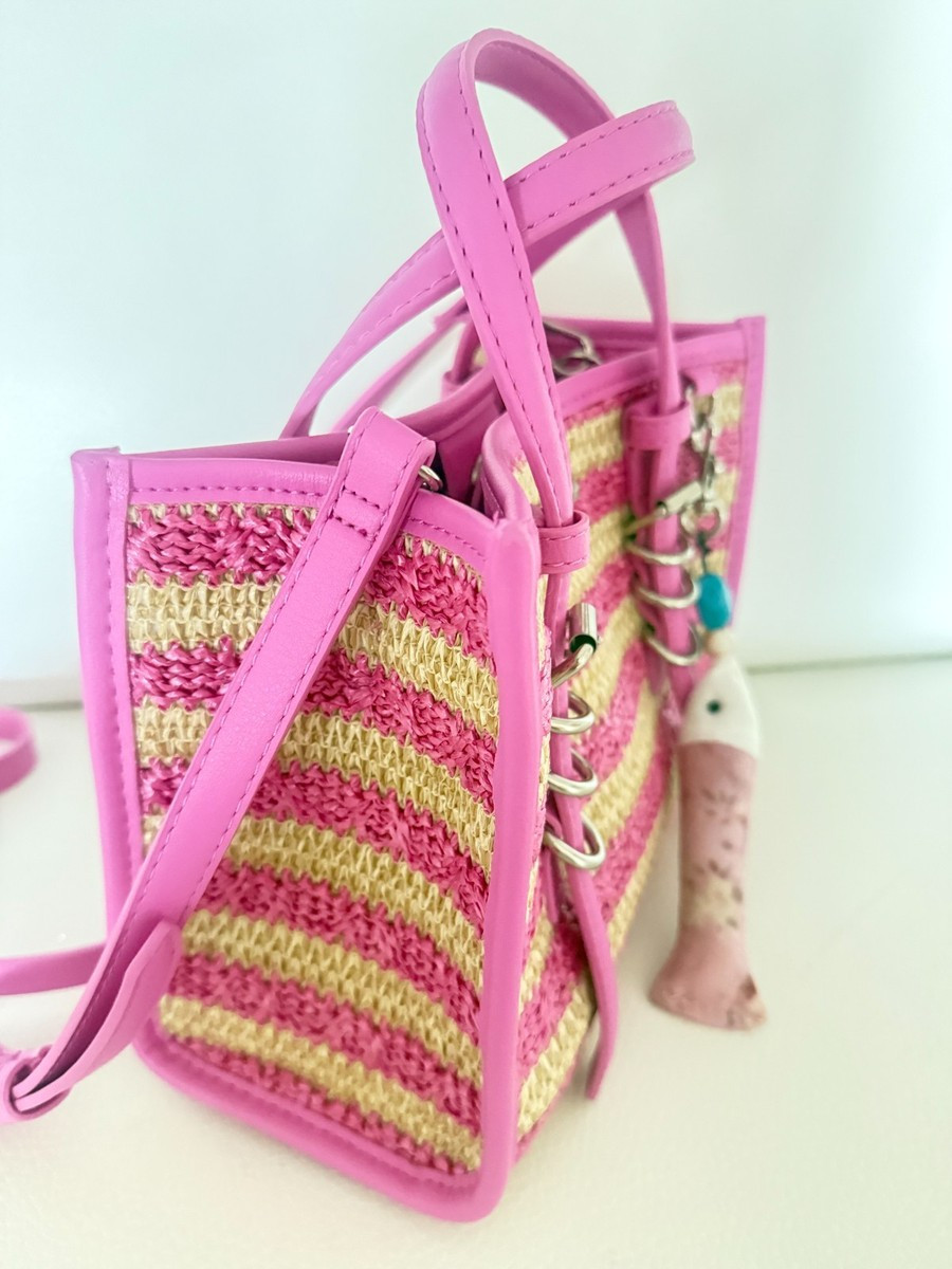 NWT STEVE MADDEN BBOGAN 2 PINK STRAW CROSSBODY SATCHEL TOTE BAG W FISH CHARM | eBay | eBay US