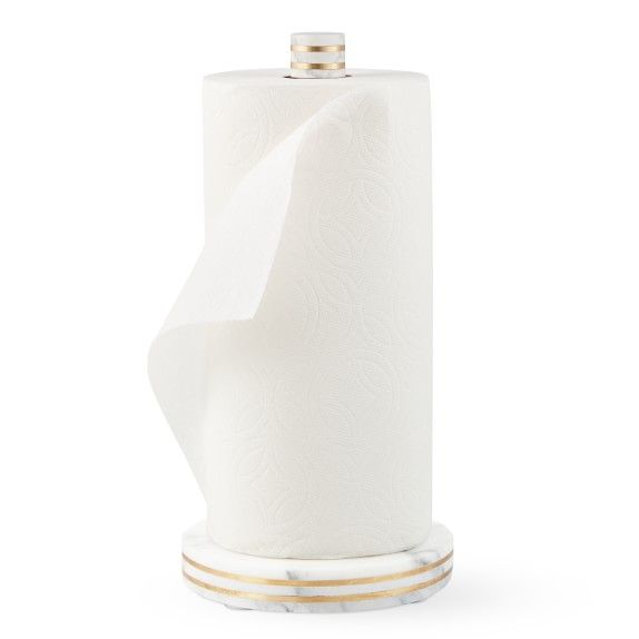 Williams Sonoma White and Gold Marble Paper Towel Holder | Williams-Sonoma