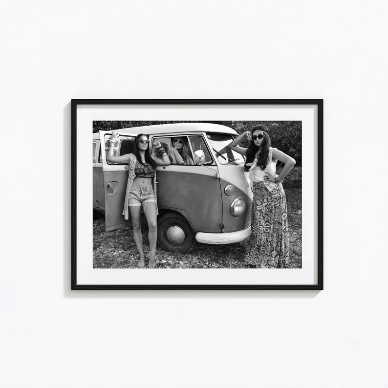 Woodstock Hippie Chicks Print, Peace and Love Black and White Wall Art, Vintage Print, Photograph... | Etsy (US)