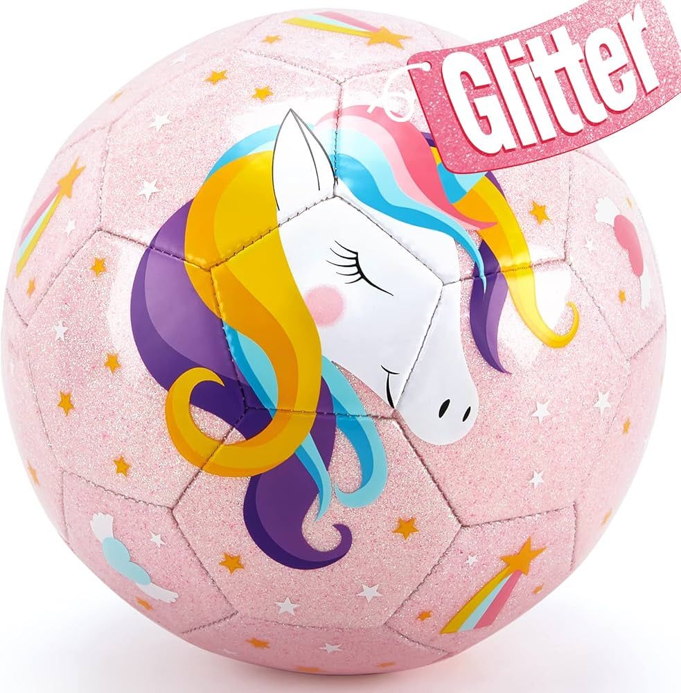 Size 3 Soccer Ball for Kids - Glitter Unicorns Gifts for Girls with Pump Mesh Bag - Outdoor Toys ... | Amazon (US)