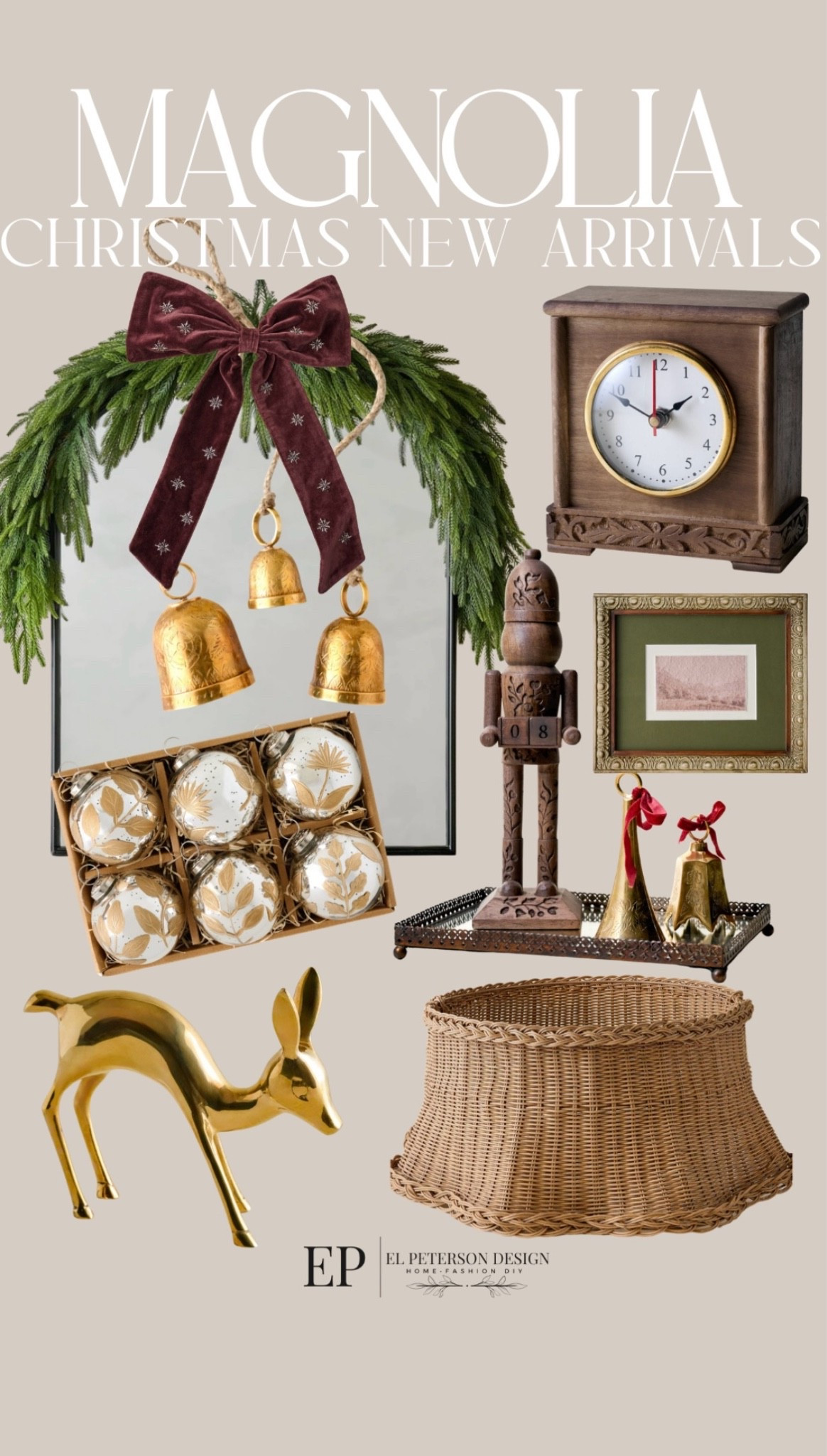 Magnolia
Christmas new arrivals
Clock
Tree skirt
Reindeer
Ornaments
Bells
Artwork
Bows
Nutcracker

#LTKHome