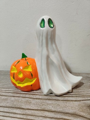 Vintage 1980 Halloween Mold Ceramic Ghost Pumpkin Hand Painted Figurine C12 | eBay US