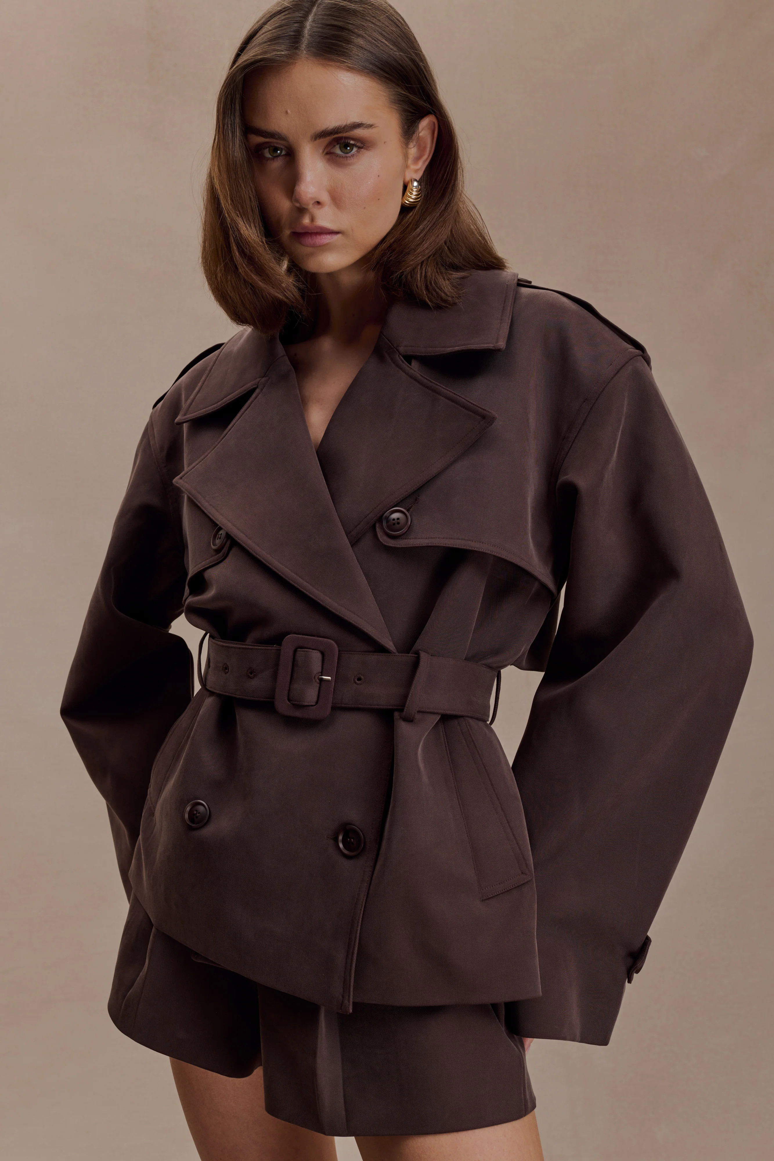 Alden Short Trench Jacket - Chocolate | Meshki (APAC)