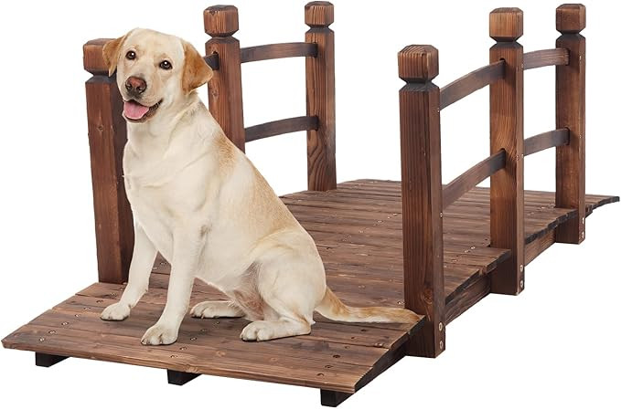 VINGLI 5 ft Garden Bridge, Classic Wooden Arch with Safety Rails Stained Finished Footbridge, Dec... | Amazon (US)