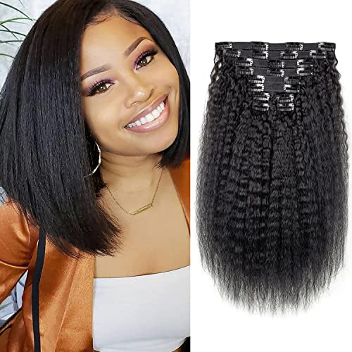 Alishow Kinky Straight Clip in Hair Extensions Real Human Hair Clip ins Natural Black Double Weft Clip ins for Women 10Inch 10PCS 120g Kinky Straight Clip on Extensions Human Hair | Amazon (US)