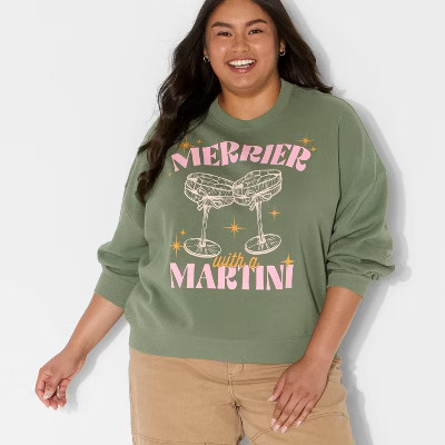 Women's Merry Martini Graphic Sweatshirt - Light Green | Target