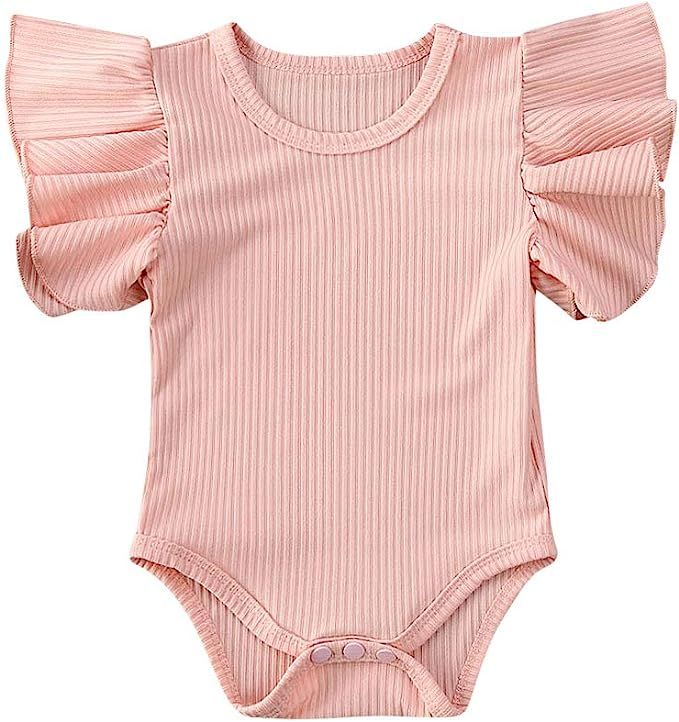 Toddler Newborn Infant Baby Girls Ruffle Romper Bodysuit Jumpsuit Solid Color Cotton One-Piece Ou... | Amazon (US)