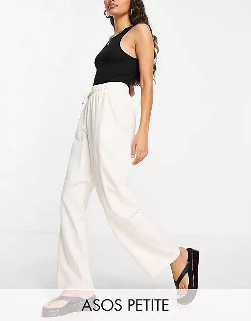 ASOS DESIGN Petite straight leg jogger with deep waistband and pintuck in organic cotton in cream | ASOS (Global)