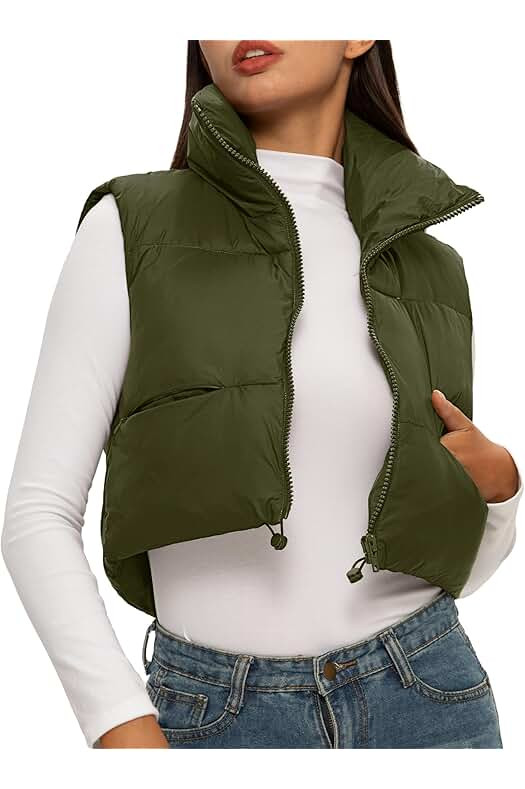 Fuinloth Women's Padded Vest, High Stand Collar Lightweight Zip Crop Puffer Gilet | Amazon (US)