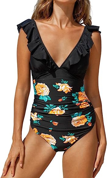 CUPSHE Women's V Neck One Piece Swimsuit Ruffled Lace Up Monokini | Amazon (US)