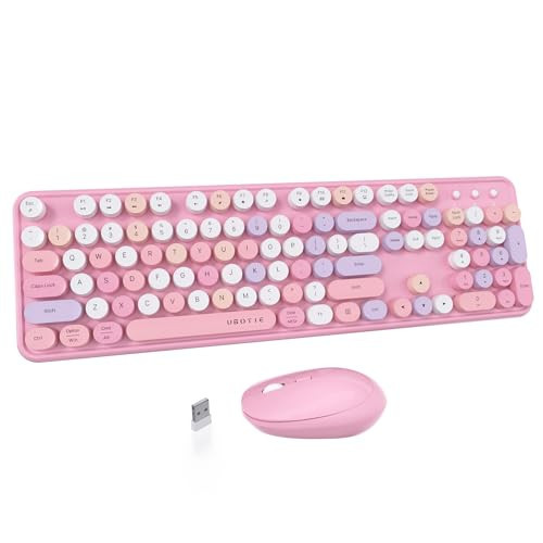 UBOTIE Colorful Computer Wireless Keyboard Mice Combo, Retro Typewriter Flexible Keys Office Full-Sized Keyboard, 2.4GHz Dropout-Free Connection and Optical Mouse (Pink-Colorful) | Amazon (US)