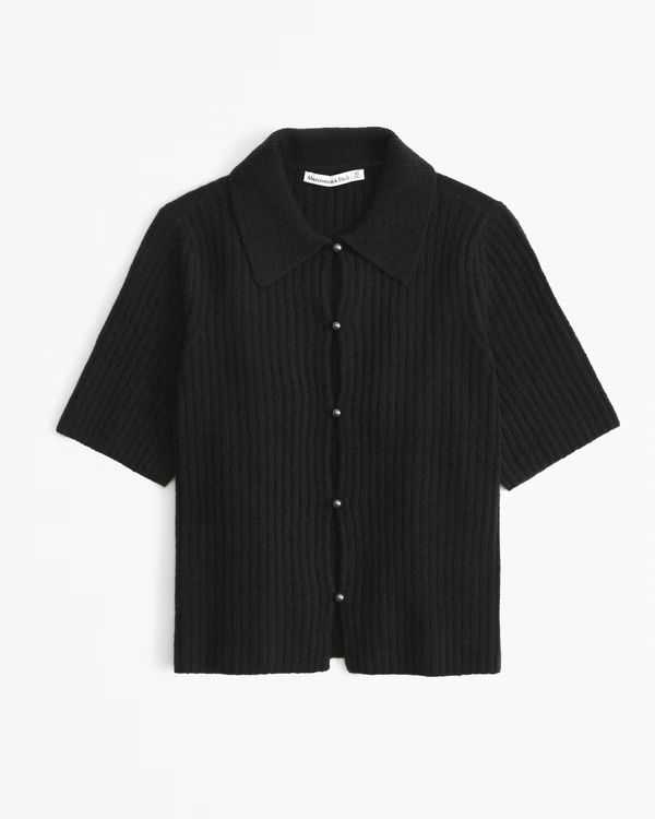 Short-Sleeve Pearl Button Collared Cardigan | Abercrombie & Fitch (US)