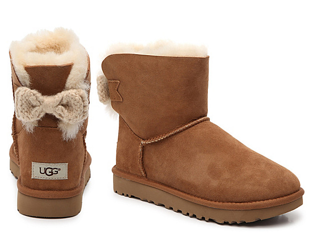 UGG Mini Bailey Knit Bow Bootie - Women's - Cognac | DSW