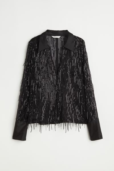 Sequined Shirt - Black/sequins - Ladies | H&M US | H&M (US + CA)