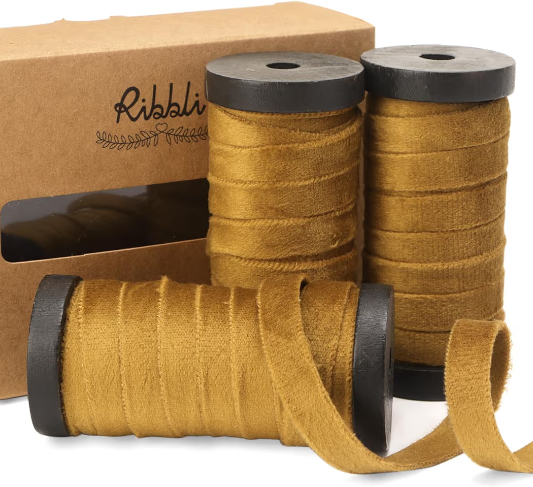 Ribbli Antique Gold Velvet Ribbon 3 Rolls Double Faced 3/8 Inch 18-Yard with Wooden Spool Use for... | Amazon (US)