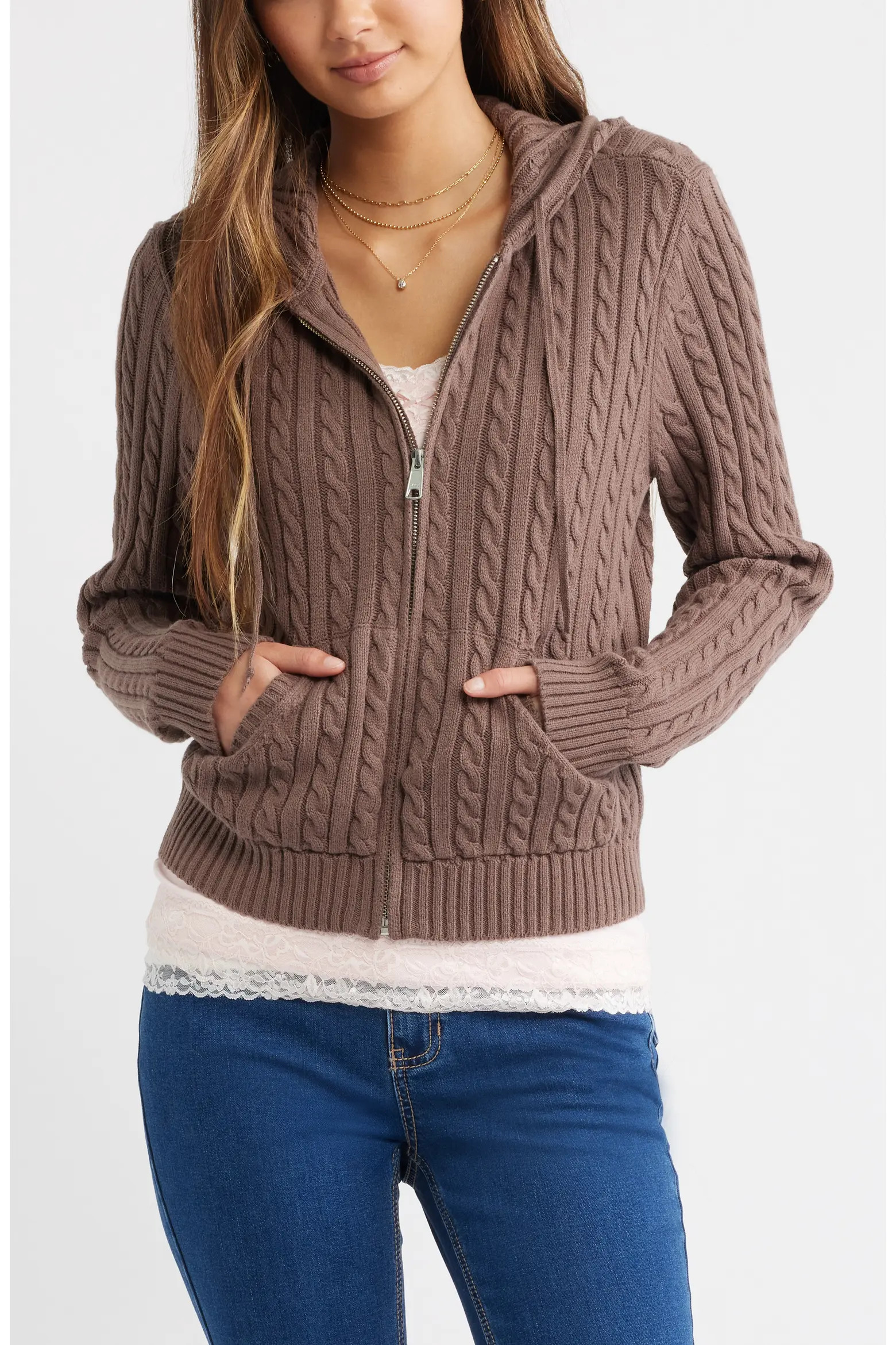 BP. Cable Stitch Hooded Cardigan (Women) | Nordstrom | Nordstrom