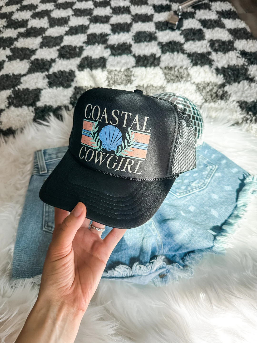 Custom Coastal Cowgirl Trucker Hat Vintage Beach Hat for Girls Trip Coastal Vibes Hat for Bachelo... | Etsy (US)