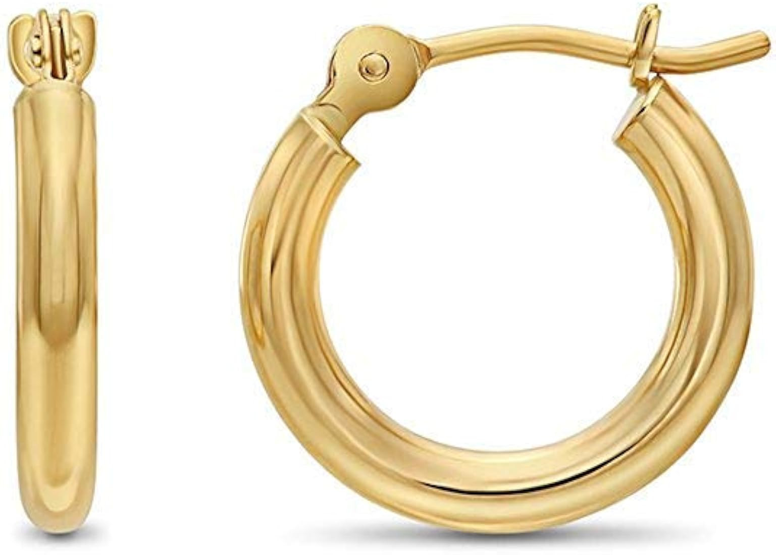 14k Yellow Gold Classic Shiny Polished Round Hoop Earrings, 2mm tube | Amazon (US)