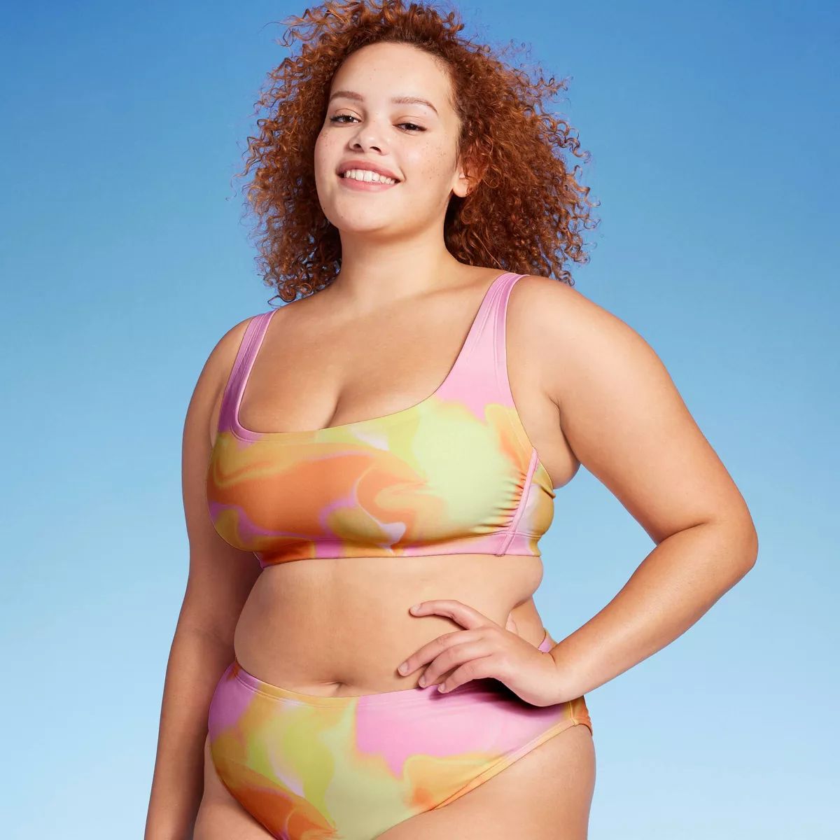 Women's Bralette Bikini Top - Wild Fable™ Pink/Orange/Yellow Tie-Dye | Target