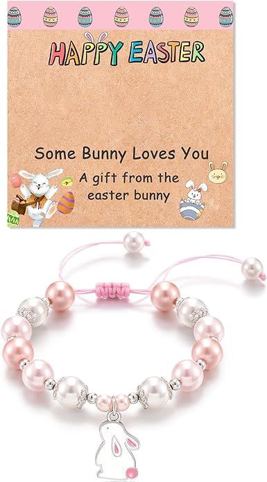 KINGSIN Easter Gifts for Girls Easter Bunny Bracelets Adjustable Easter Basket Stuffers for girls | Amazon (US)