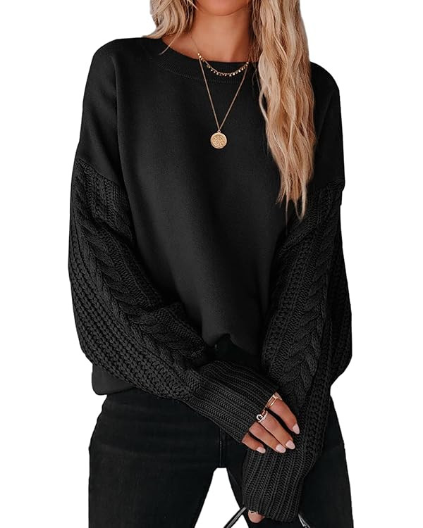 ZESICA Women's 2025 Fall Long Sleeve Crew Neck Solid Color Cable Knit Chunky Casual Oversized Pul... | Amazon (US)