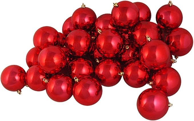 Northlight 32ct Shatterproof Shiny Red Hot Christmas Ball Ornaments 3.25" (80mm) | Amazon (US)