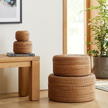 Modern Weave Rattan Round Storage Bins Collection - Natural | West Elm (US)