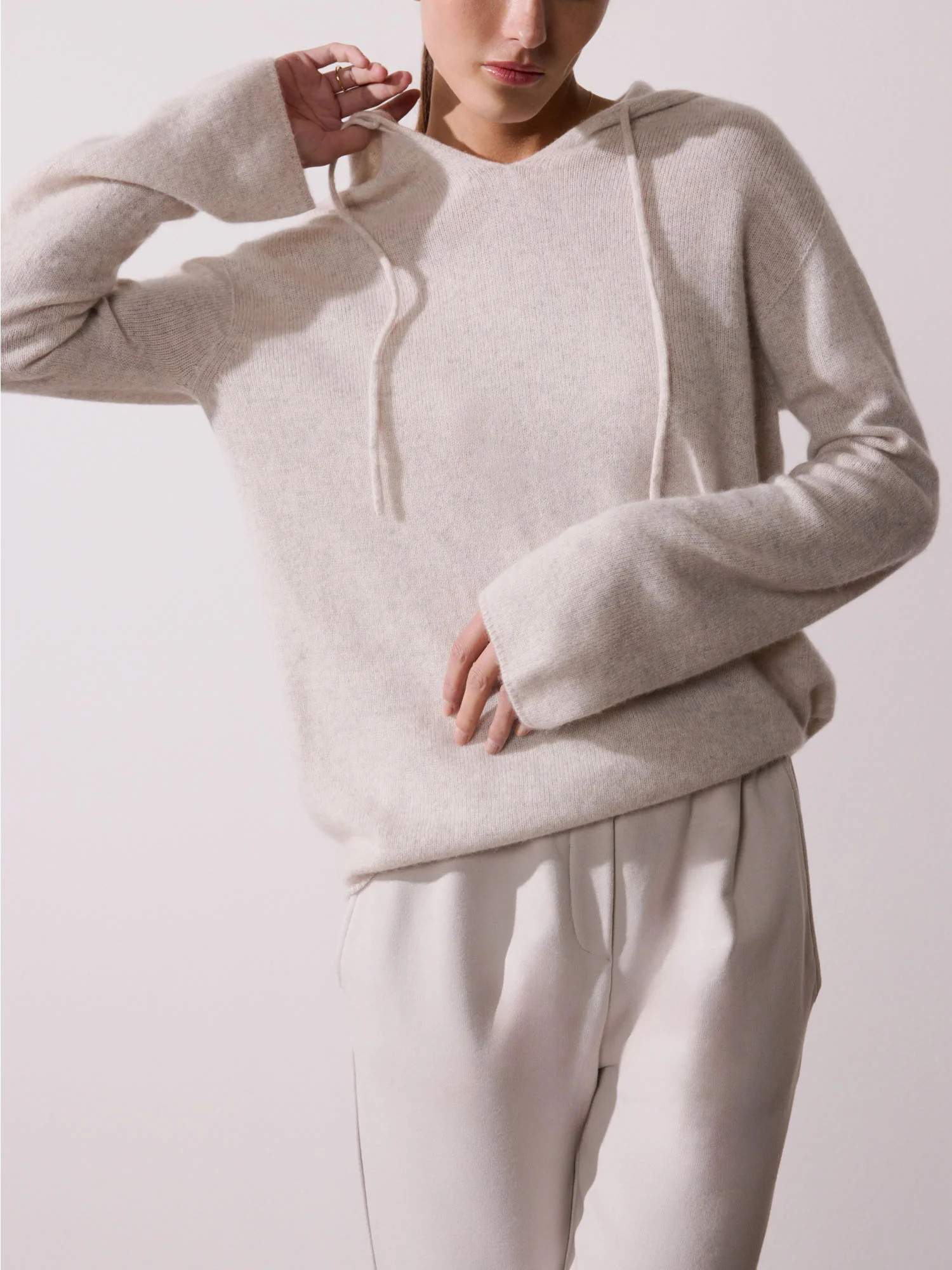 Brochu Walker | Women's Cashmere Seamless Hoodie in Mist Mélange | Brochu Walker
