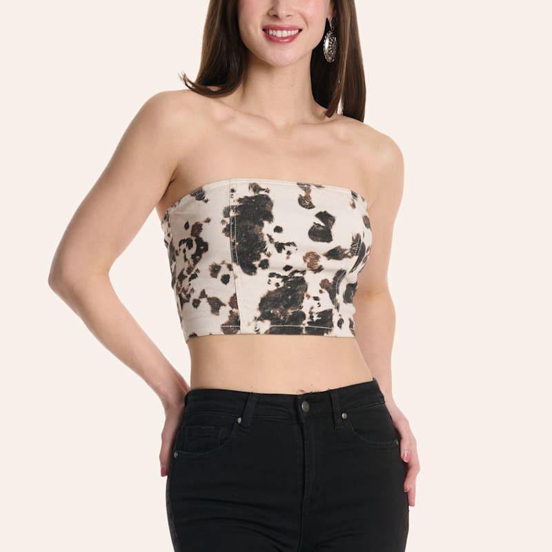 Dakota Blue Women's Cow Print Lace Up Tube Top | Cavender's