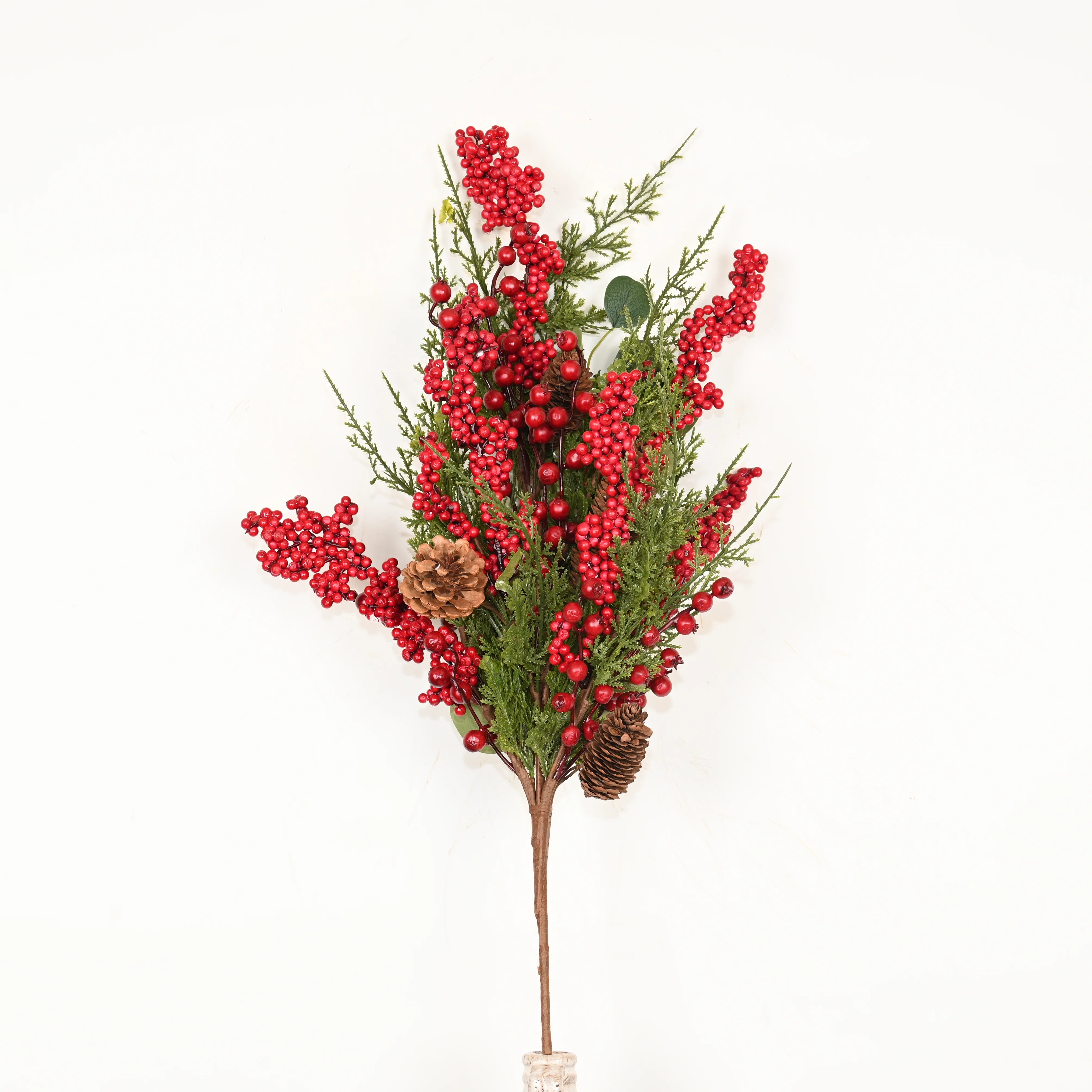 30" Artificial Cypress Holly Berries Pinecone Branch For Vase Filler, Farmhouse Long Stem Foliage... | Wayfair North America