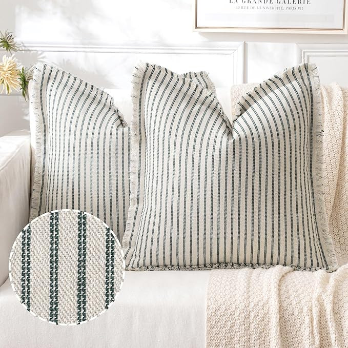 MIULEE Pack of 2 Dark Green Pillow Covers 24x24 Inch Striped Farmhouse Couch Throw Pillow Covers ... | Amazon (US)