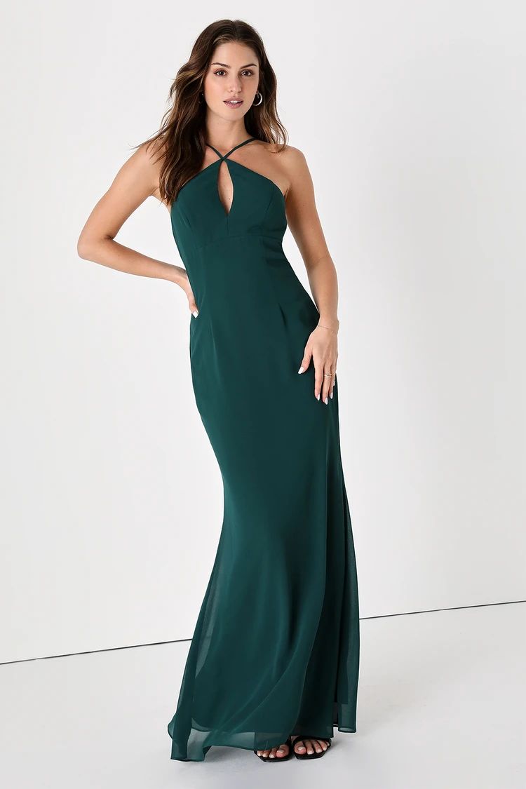 Here for Amour Hunter Green Halter Neck Mermaid Maxi Dress | Lulus (US)