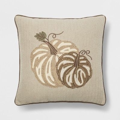 Embroidered Pumpkin Square Throw Pillow Neutral - Threshold™ | Target