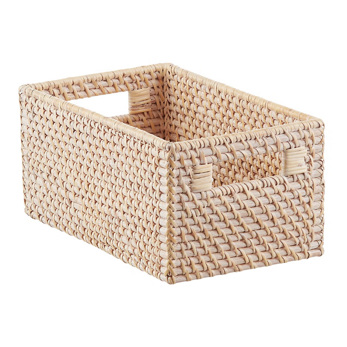 Whitewashed Rattan Storage Bins with Handles | The Container Store