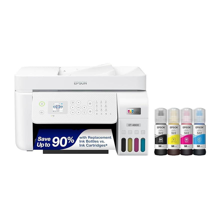 Epson EcoTank ET-4800 Wireless All-in-One Cartridge-Free Supertank Printer with Scanner, Copier, ... | Amazon (US)