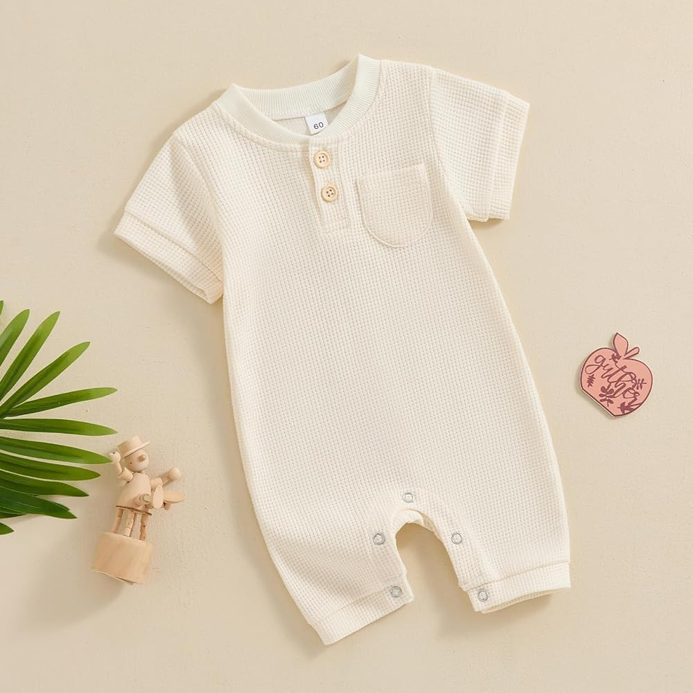 Amazon.com: Kuriozud Newborn Baby Boy Girl Clothes Button Solid Short Sleeve Romper Jumpsuit Basi... | Amazon (US)