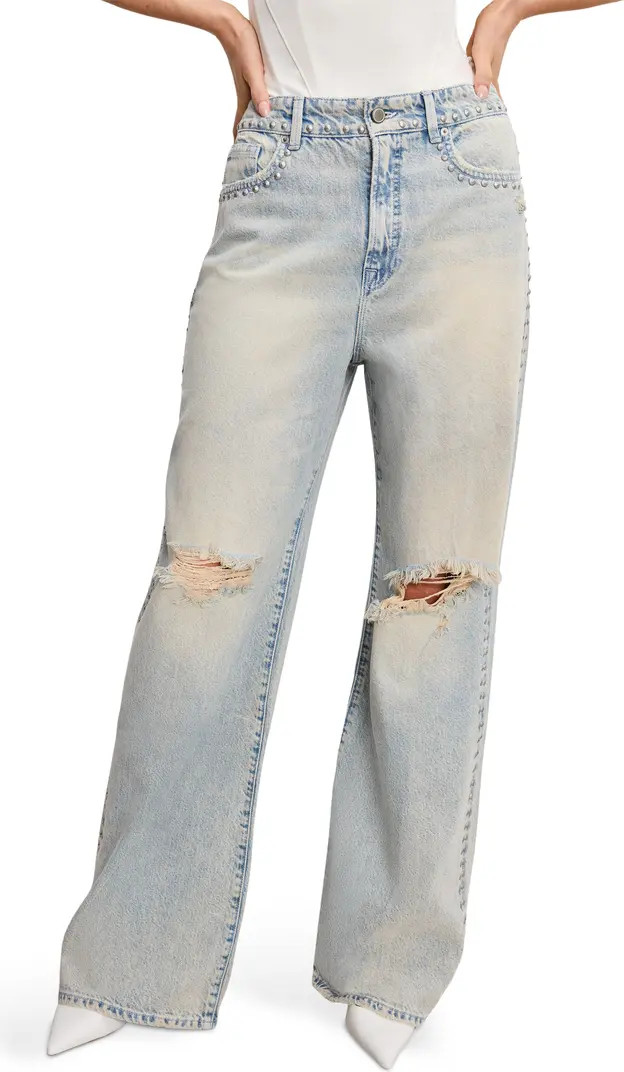 Good American Good Standard Ease Studded High Waist Wide Leg Jeans | Nordstromrack | Nordstrom Rack